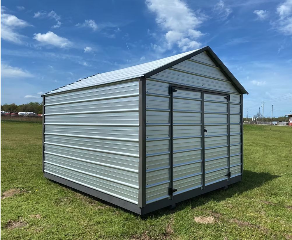All-metal economy shed with double doors