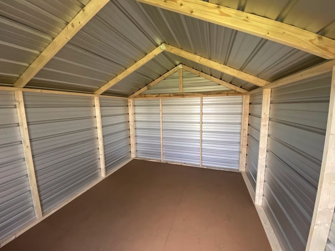 Economy shed interior showing double doors from inside